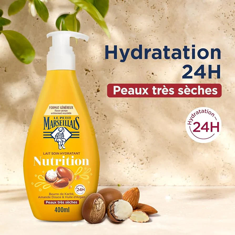 Lait Corps Hydratant Nutrition Au Beurre De Karite Amande Douce & Huile D’Argan