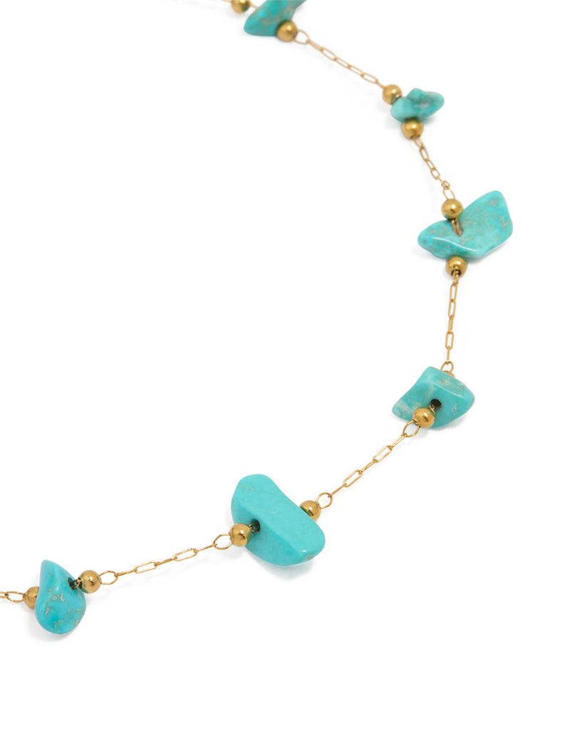 Bracelet cheville en acier inoxydable plaqué or et pierre semi-précieuse bleue
